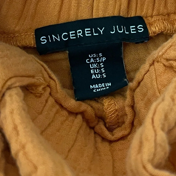 sincerely jules High Rise Gauze Womens Slub Knit Cropped Wide Leg Pant Orange S - Picture 6 of 9